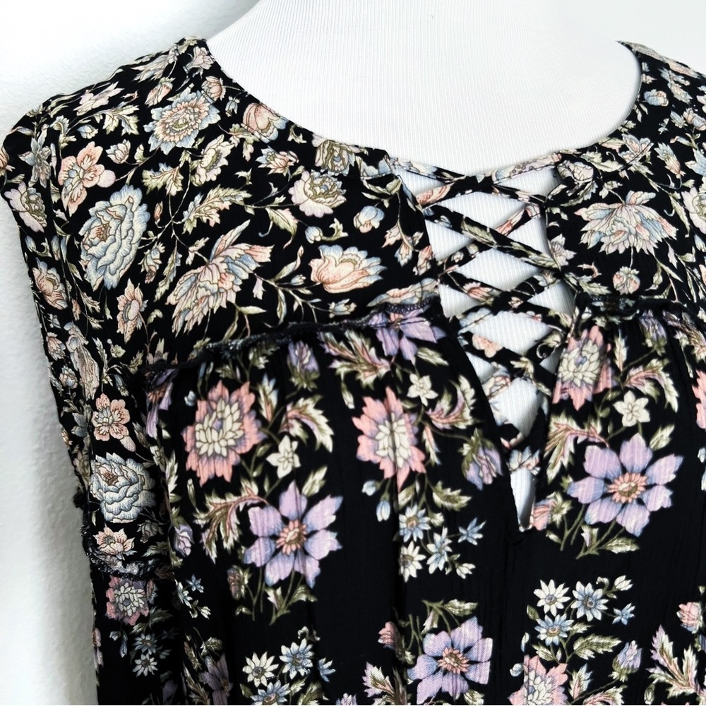 AMERICAN EAGLE OUTFITTERS AEO CUTOUT Floral Tunic Bell Sleeve Tiered Ruffled… - Picture 3 of 16